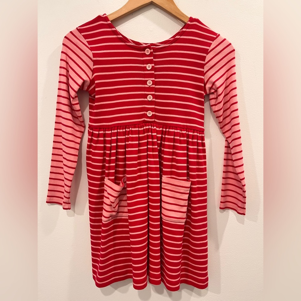 Hanna Andersson Red and Pink Striped Dress Size 130 NWT